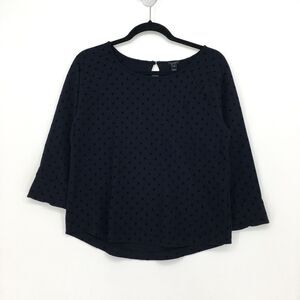 J CREW Women S Small Blouse Top Black Velvet Swiss Dot Ponte Relaxed Keyhole